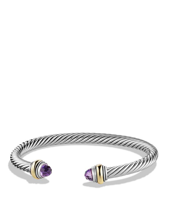 David Yurman Cable Bracelet With Gemstone In Silver With 14k Gold, 5mm In Amethyst
