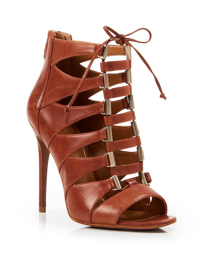 Enzo Angiolini Open Toe Ghillie Lace Up Caged Sandals - Nehan High-Heel ...