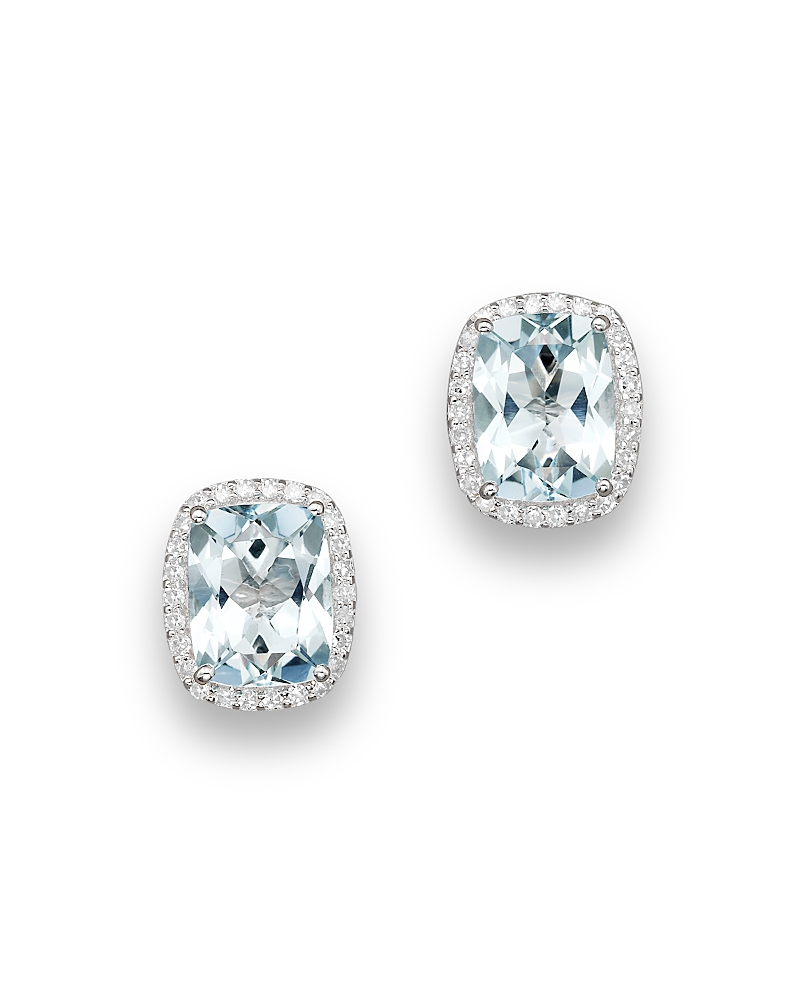 Aquamarine and Diamond Stud Earrings in 14K White Gold