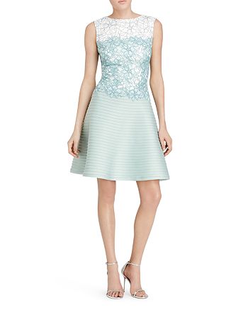 Tadashi Shoji Dress - Sleeveless Color Block Lace & Pintuck Fit and ...