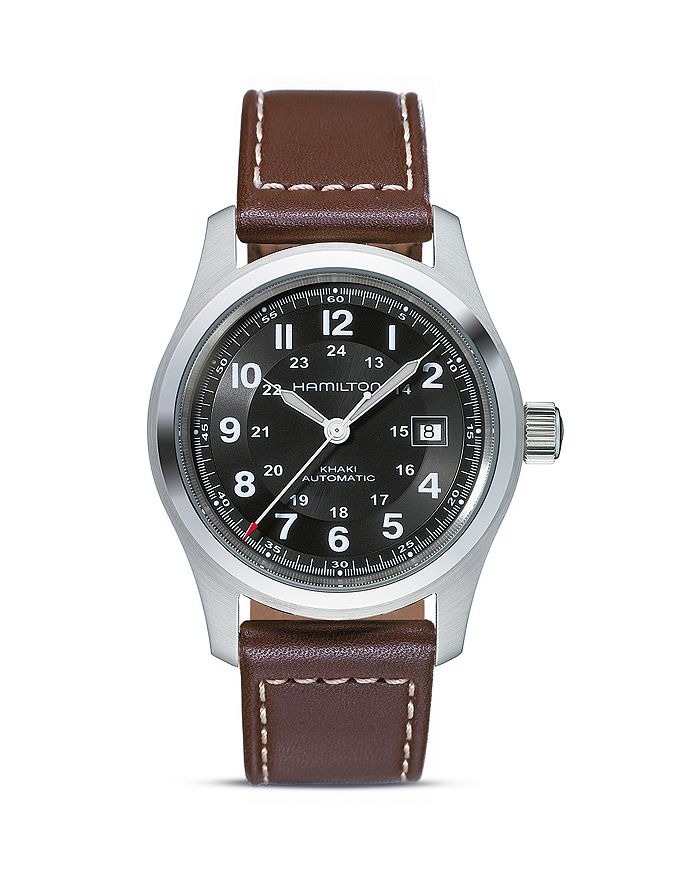 Shop Hamilton Khaki Field Automatic Watch, 42mm In Black/brown