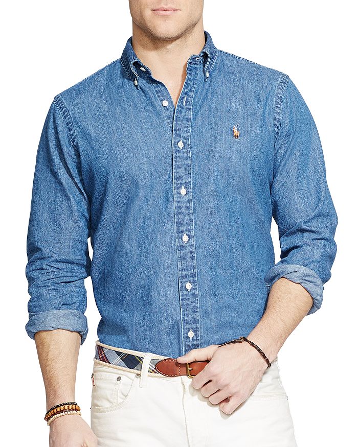 Shop Polo Ralph Lauren Classic Fit Long Sleeve Denim Cotton Button Down Shirt In Blue