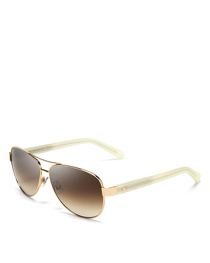 Shop Kate Spade New York Dalia Aviator Sunglasses, 58mm In Gold/ivory/dark Brown Gradient