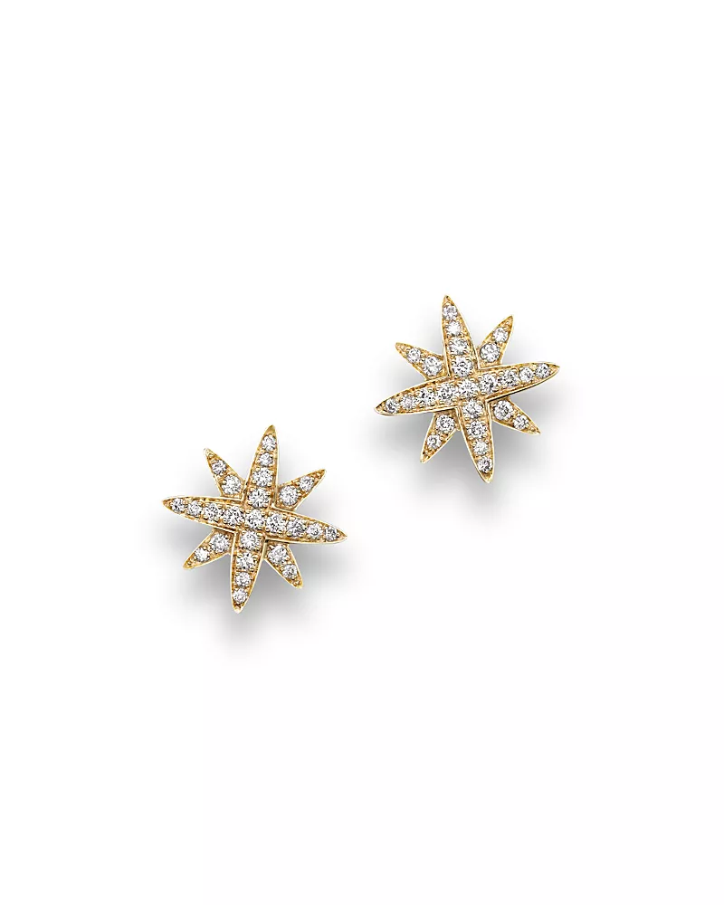 Diamond Starburst Stud Earrings in 14K Yellow Gold, .25 tcw