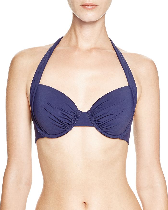 TOMMY BAHAMA PEARL SOLID UNDERWIRE FULL COVERAGE MOLDED CUP HALTER BIKINI TOP,TSW31001T