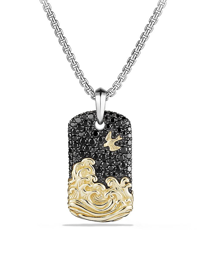 David Yurman Waves Tag with Black Diamonds and 18K Gold