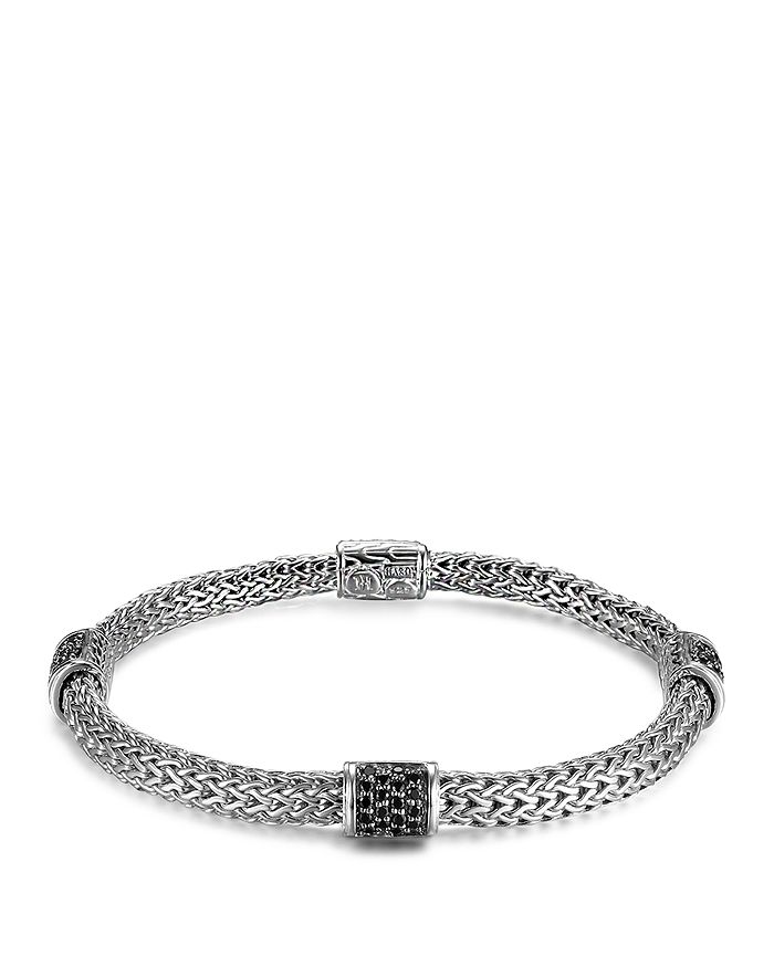 Shop John Hardy Classic Chain Silver Lava Four Station Chain Bracelet With Black Sapphires In Black/silver