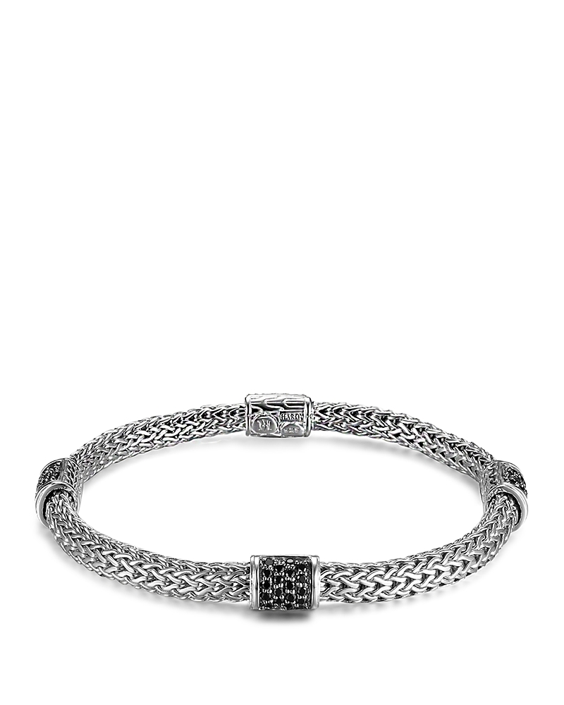 John Hardy Classic Chain Silver Lava Four Station Chain Bracelet With Black Sapphires In Black/silver