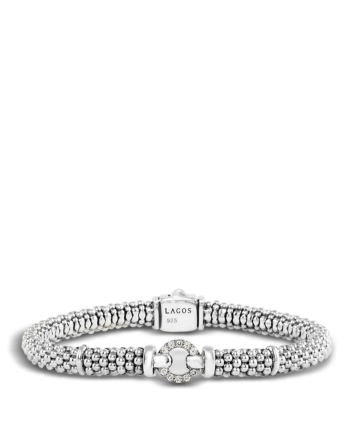Lagos Enso Sterling Silver Caviar Bracelet with Diamonds