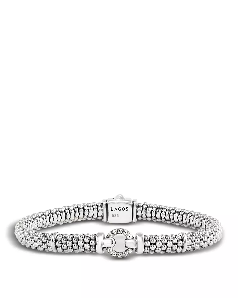 Lagos Enso Sterling Silver Caviar Bracelet with Diamonds