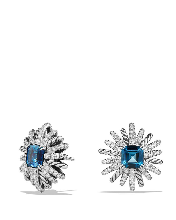 DAVID YURMAN STARBURST EARRINGS WITH DIAMONDS AND HAMPTON BLUE TOPAZ IN SILVER,E12725DSSAIBDI