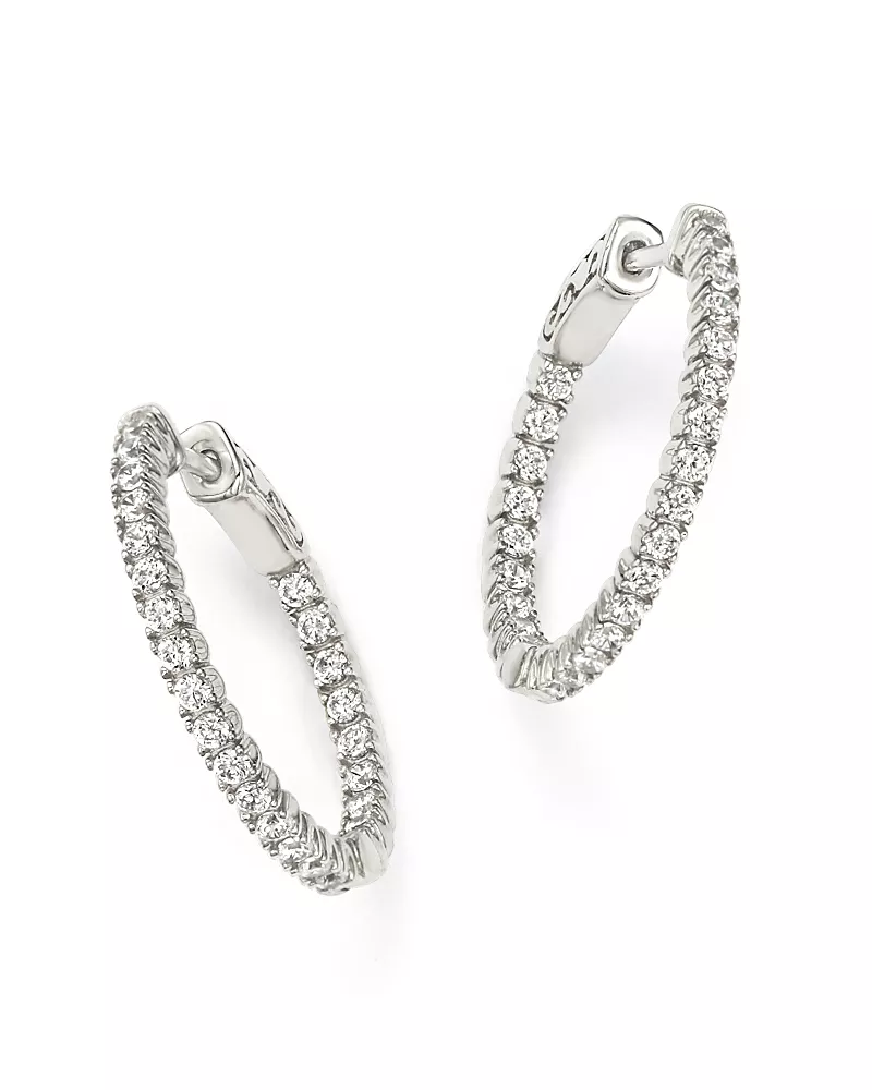 Diamond Inside Out Hoop Earrings in 14K White Gold, 1.0 tcw