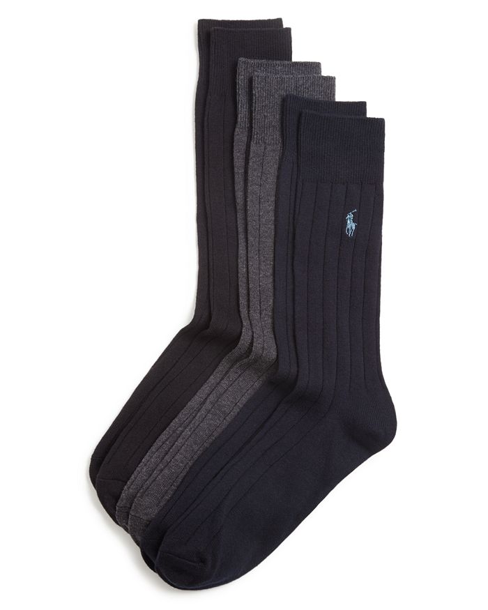Polo Ralph Lauren Solid Ribbed Dress Socks, Pack Of 3 In Black Assorted