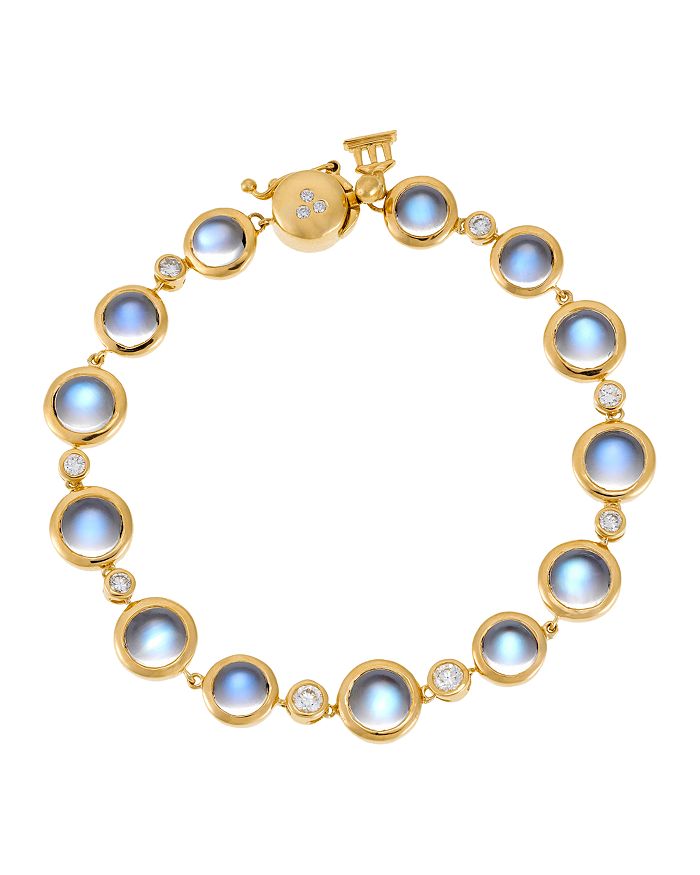 Shop Temple St Clair 18k Yellow Gold Single Round Bracelet With Royal Blue Moonstone And Diamond In Blue/gold