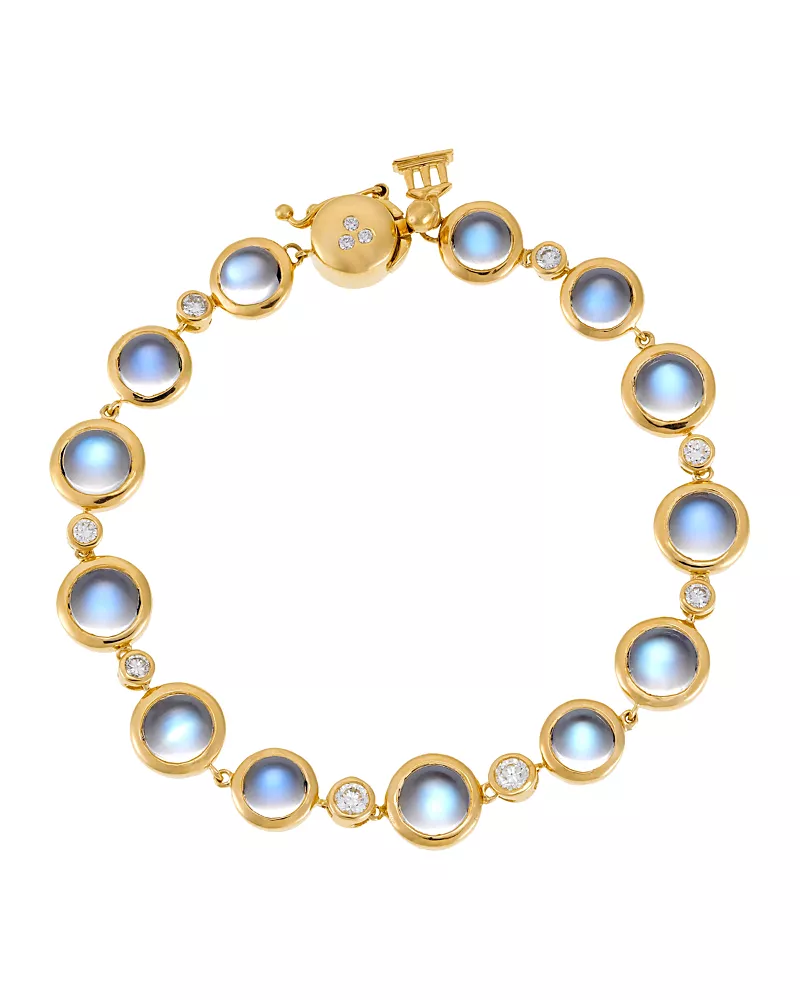 Temple St. Clair 18K Yellow Gold Single Round Bracelet with Royal Blue Moonstone and Diamond