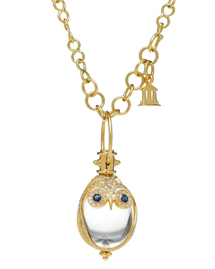 Temple St Clair 18k Owl Pendant With Blue Sapphire & Diamond Pave In Clear/gold