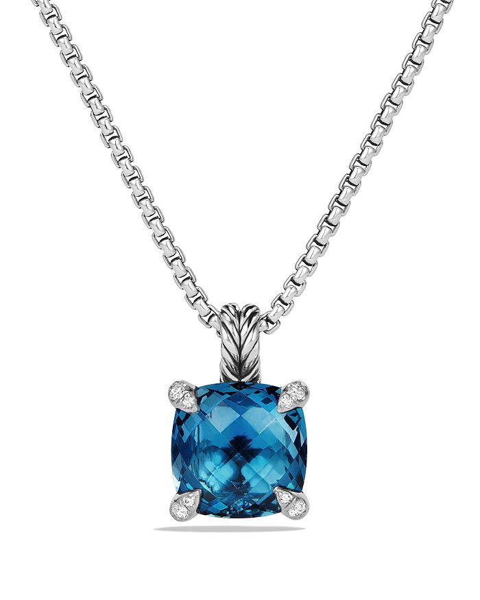 David Yurman Chatelaine Pendant Necklace With Hampton Blue Topaz And Diamonds In Blue/silver