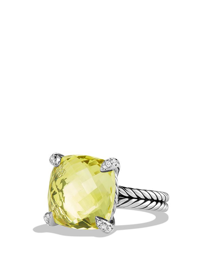 David Yurman Chatelaine Ring With Lemon Citrine And Diamonds In Yellow/silver