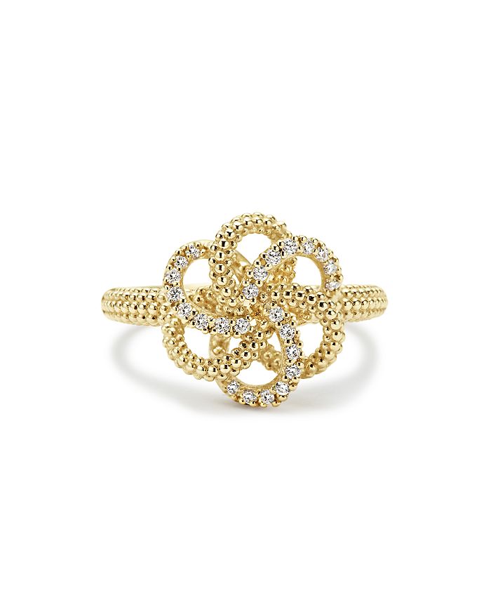 Shop Lagos 18k Yellow Gold Love Knot Ring With Diamonds In White/gold