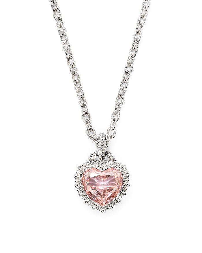 Judith Ripka Rapture Heart Pendant Necklace With Pink Crystal, 17 In Pink/silver