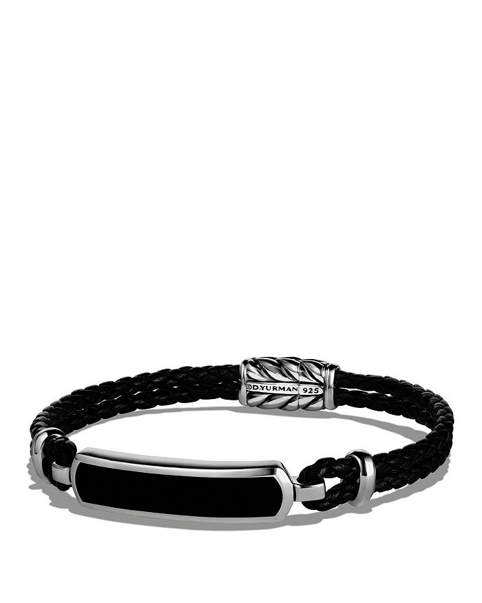 David Yurman - Exotic Stone Station Black Leather Bracelet with Black Onyx
