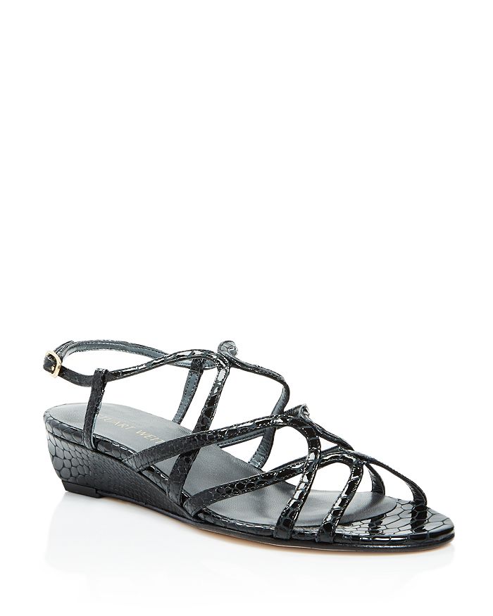 Stuart Weitzman Turningdown Snake Embossed Strappy Demi Wedge