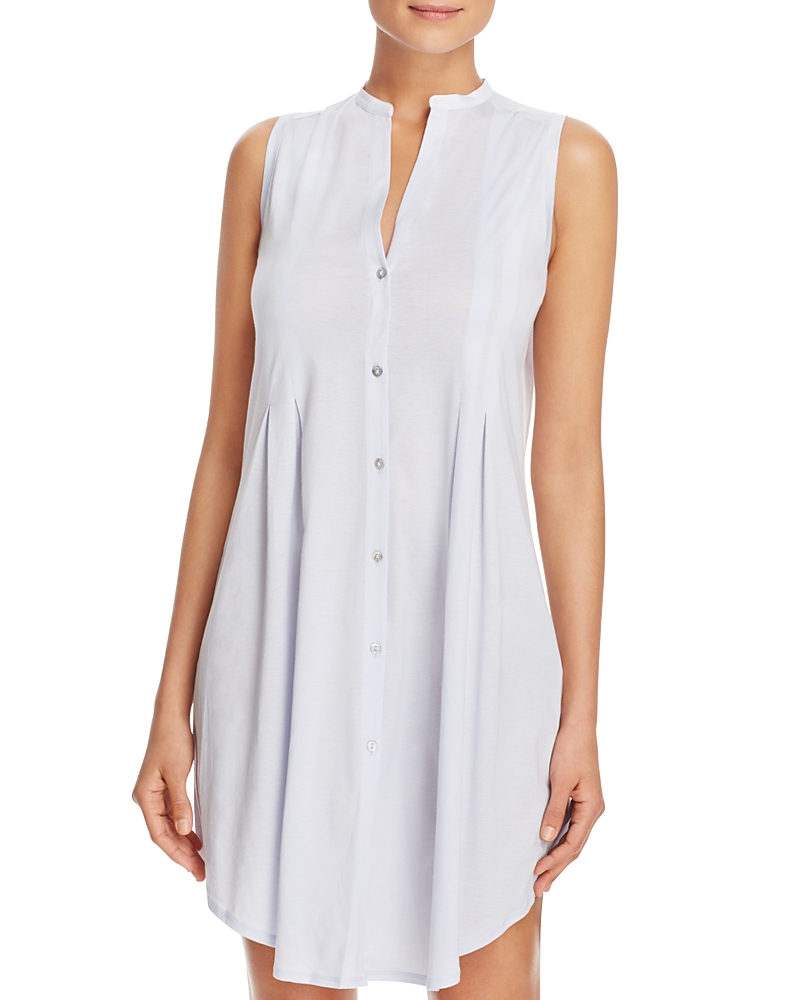 Hanro Cotton Deluxe Sleeveless Shirtwaist Nightgown In Blue Glow