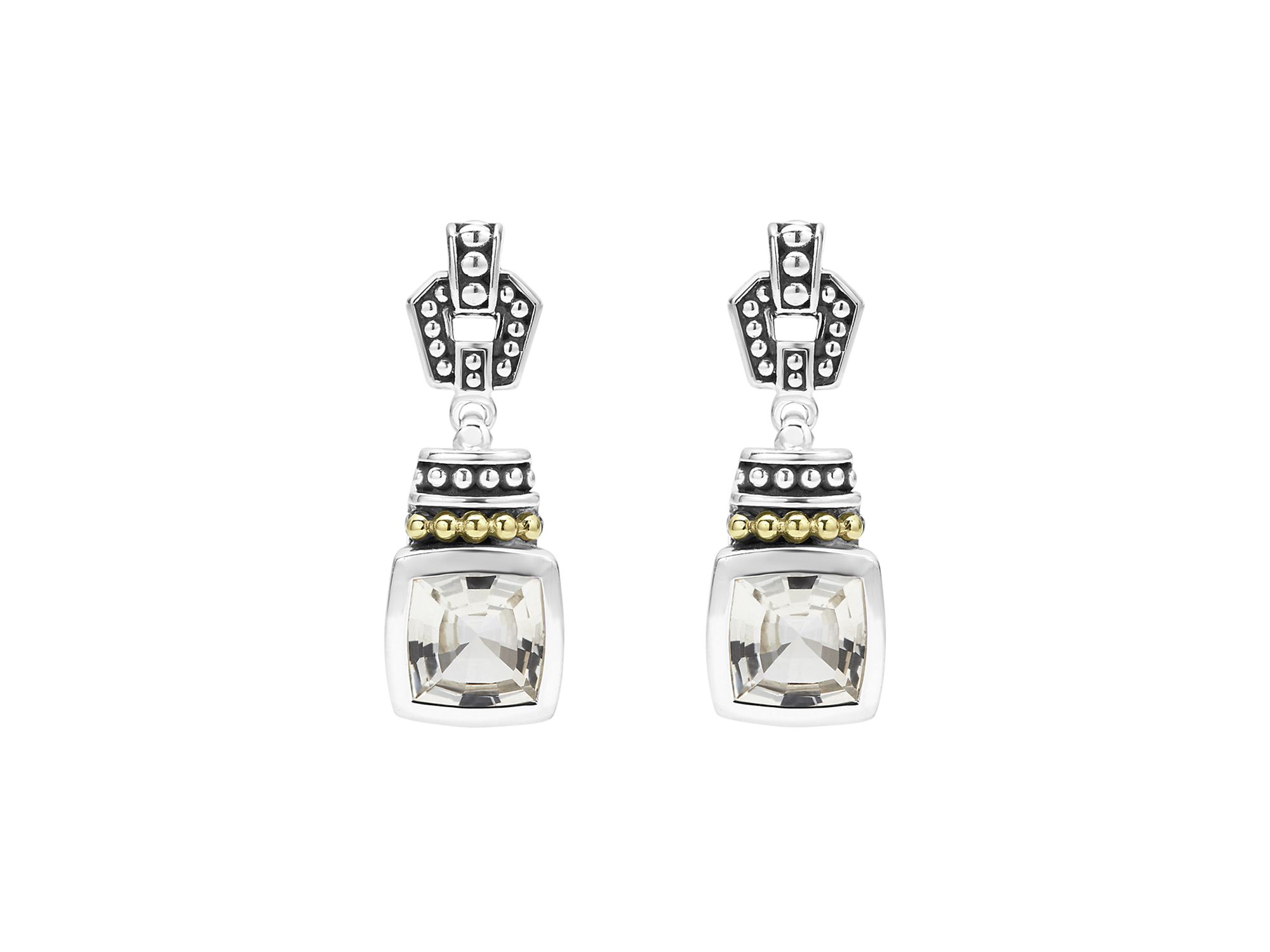 18K Gold and Sterling Silver Caviar Color Gemstone Drop Earrings — Image 3