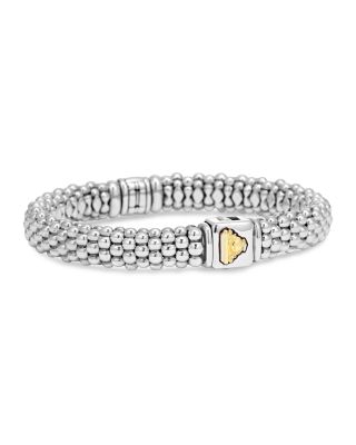 18K Yellow Gold and Sterling Silver Caviar Rope Bracelet with Diamonds