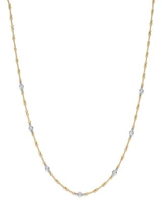 Roberto Coin 18K Yellow and White Gold Diamond Station Necklace, 16