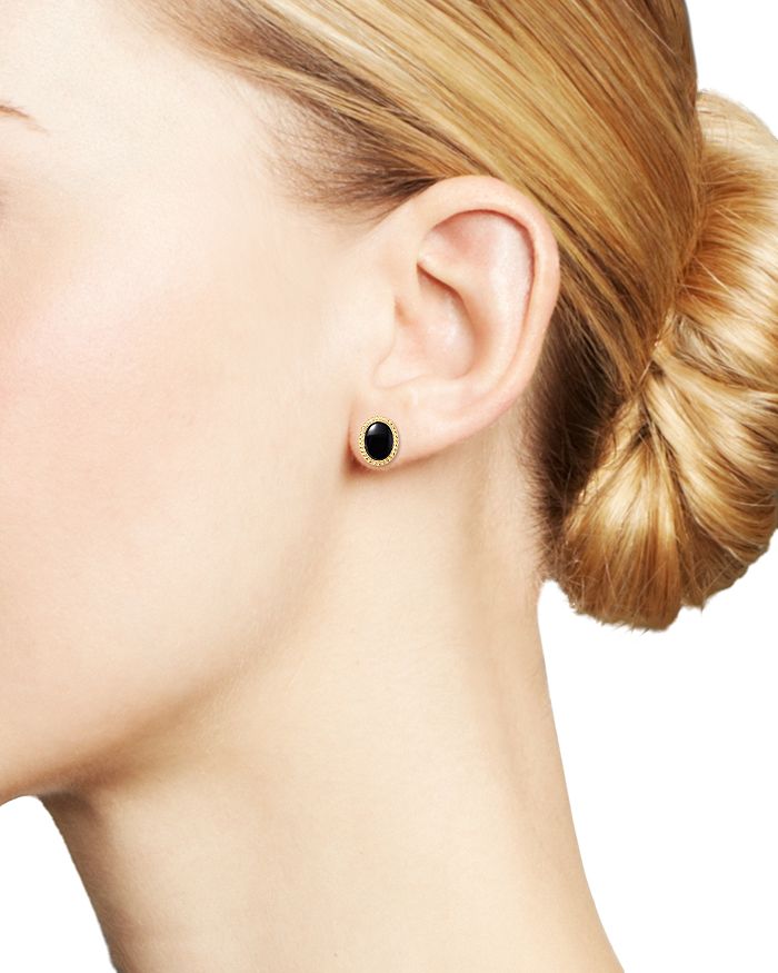 Shop Bloomingdale's Onyx Bezel Set Small Stud Earrings In 14k Yellow Gold - 100% Exclusive In Onyx/gold