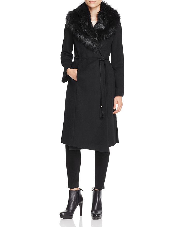 Via Spiga Belted Faux Fur Trim Wrap Maxi Coat | Bloomingdale's