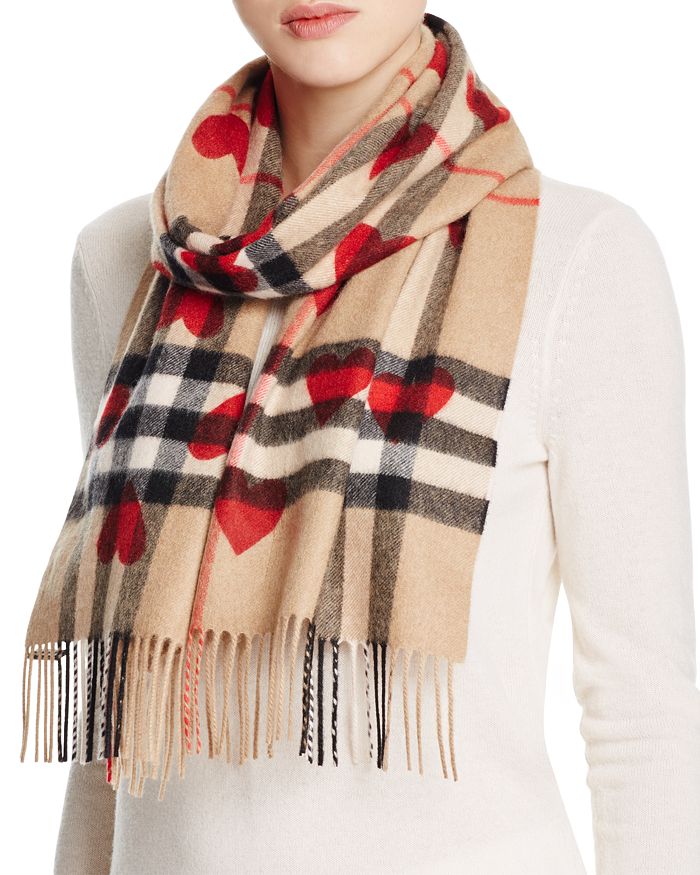 Burberry - Heart Print Giant Check Reversible Cashmere Scarf