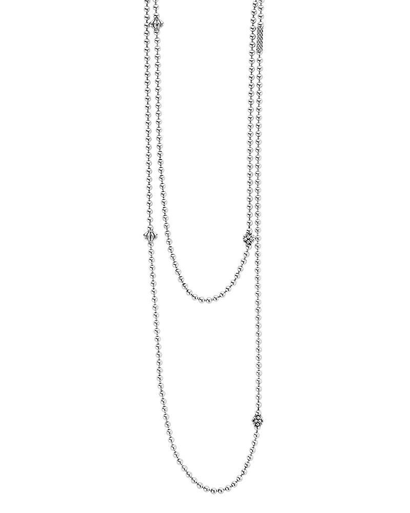 Lagos Sterling Silver Chain Necklace With Caviar Icon Stations, 36 In Silver