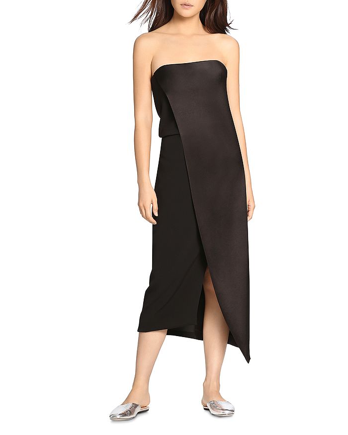 HALSTON HERITAGE HALSTON Crossover Strapless Midi Dress