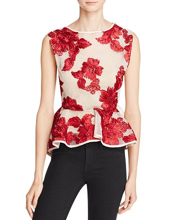 Gracia Floral Lace Mesh Peplum Top - Compare at $97 | Bloomingdale's