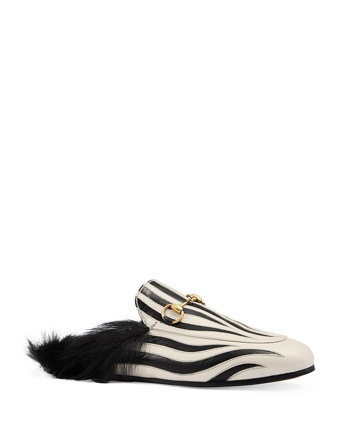 Gucci Women s Princetown Leather and Lamb Fur Zebra Stripe Mules