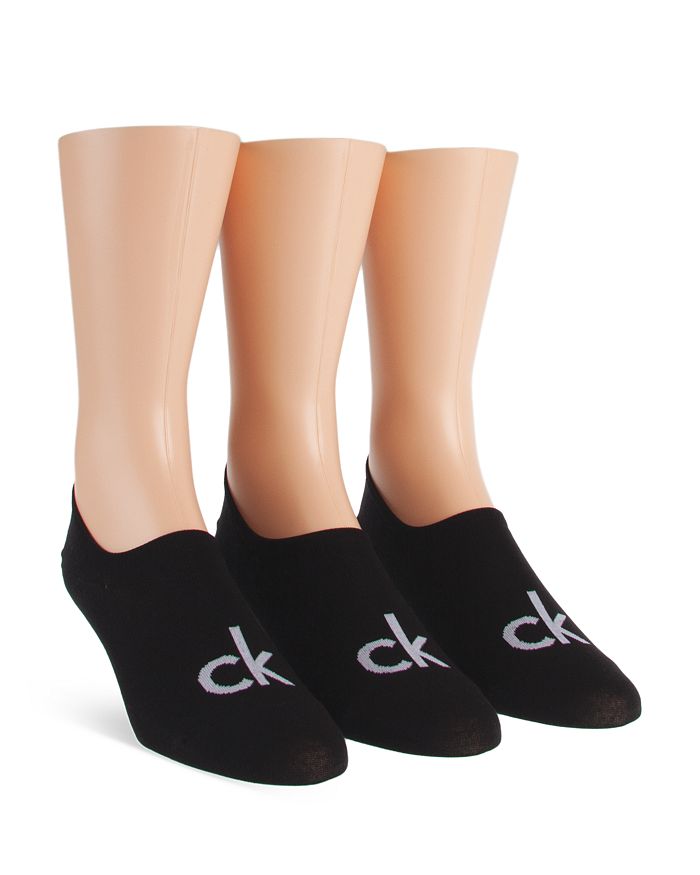 Calvin Klein Logo No Show Liner Socks, Pack Of 3 In Black