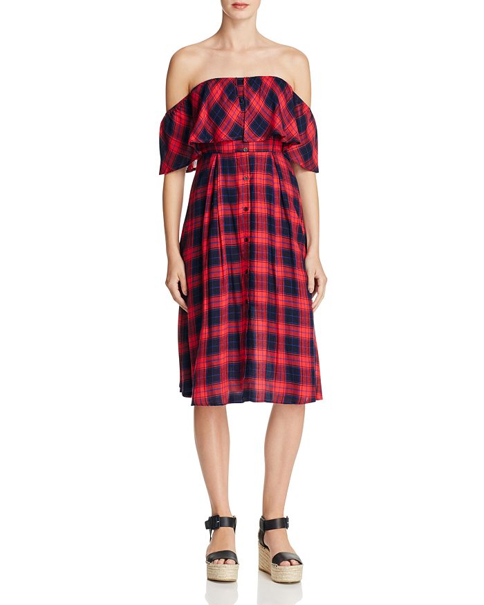 Jealous Tomato Plaid Off the Shoulder Dress Compare at 88