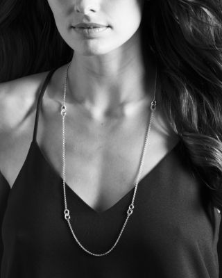 LAGOS Sterling Silver Signature Caviar Fluted Station Necklace, 32"