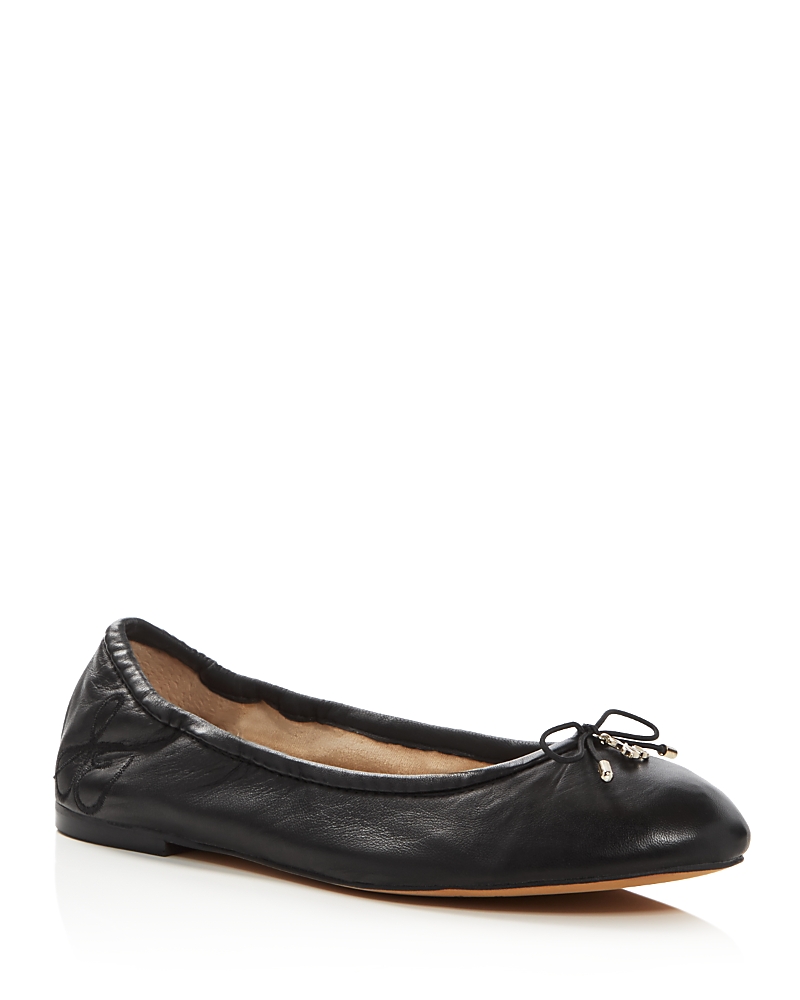 Sam Edelman Felicia Womens Metallic Leather Ballet Flats In Black Leather
