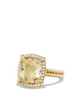 David Yurman - Châtelaine Pavé Bezel Ring with Champagne Citrine and Diamonds in 18K Gold