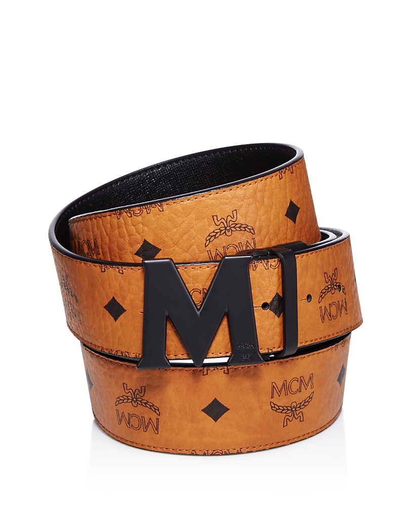 Mcm Men's Reversible Signature Belt In Cognac/black