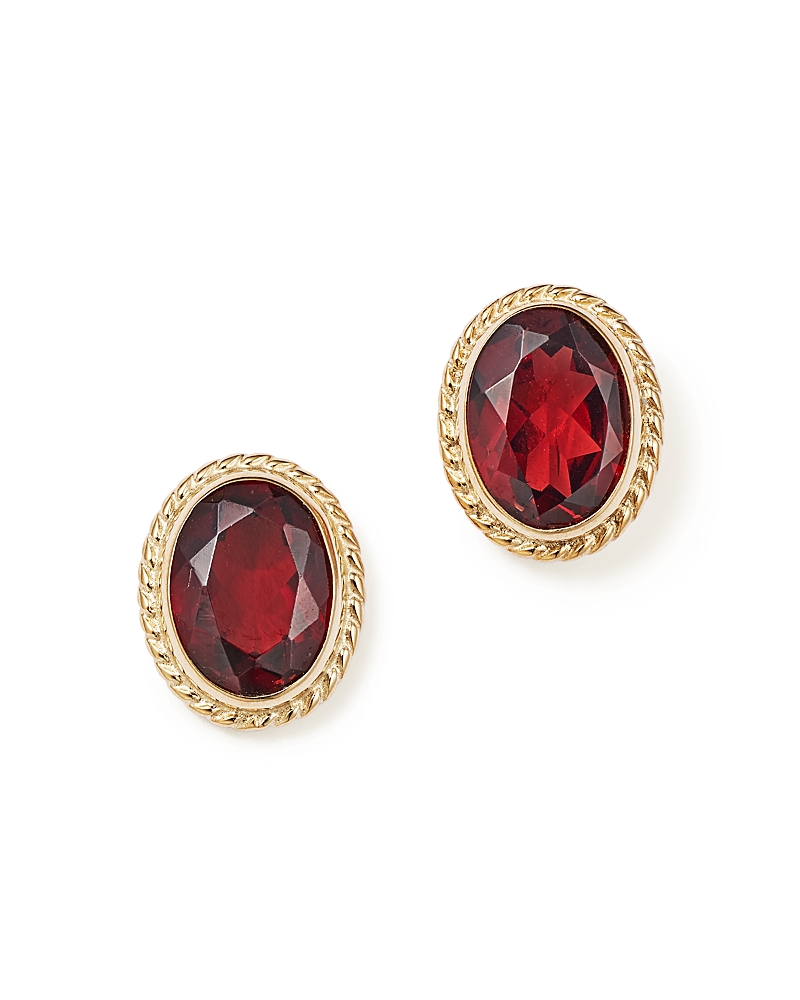 Garnet Oval Bezel Stud Earrings in 14K Yellow Gold - Exclusive