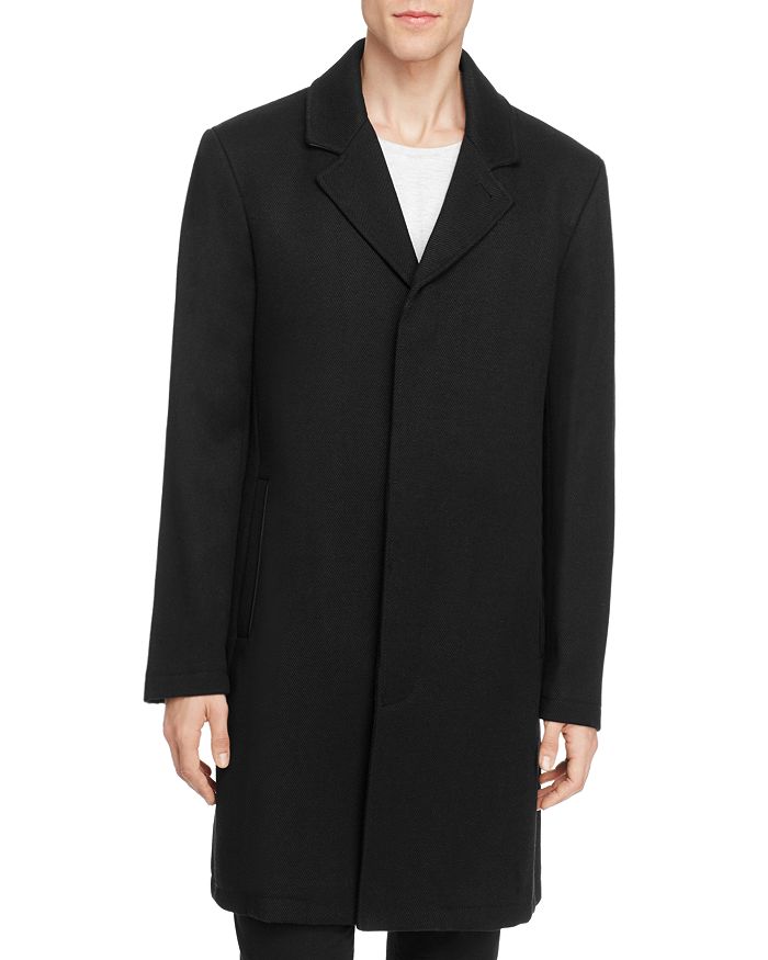 Shop Cole Haan Sweater Bib Wool Blend Twill Coat In Black