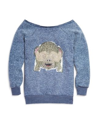 Vintage Havana - Girls' Emoji Monkey Flip Sequin Sweatshirt - Big Kid