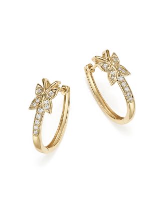 Bloomingdale's Diamond Butterfly Hoop Earrings in 14K Yellow Gold, .16 ...