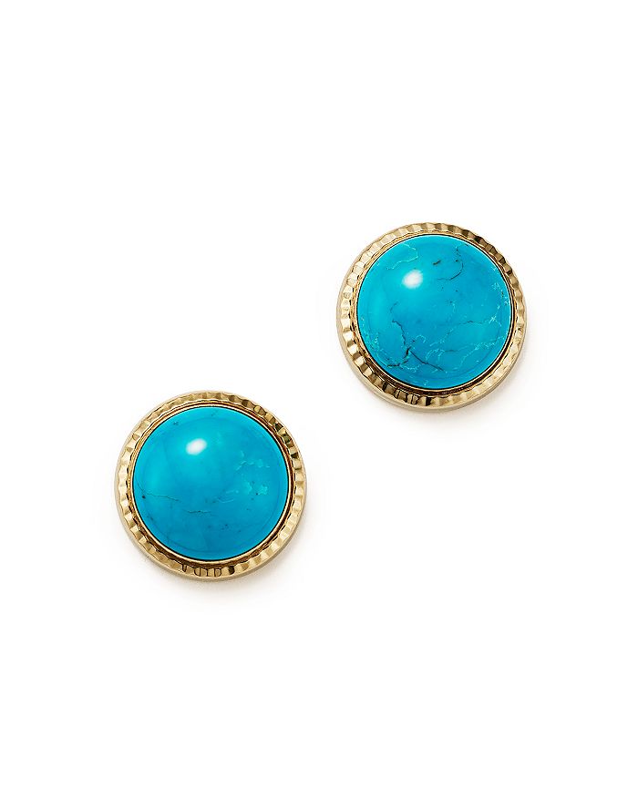 Bloomingdale's Turquoise Bezel Set Stud Earrings In 14k Yellow Gold - 100% Exclusive In Turquoise/gold