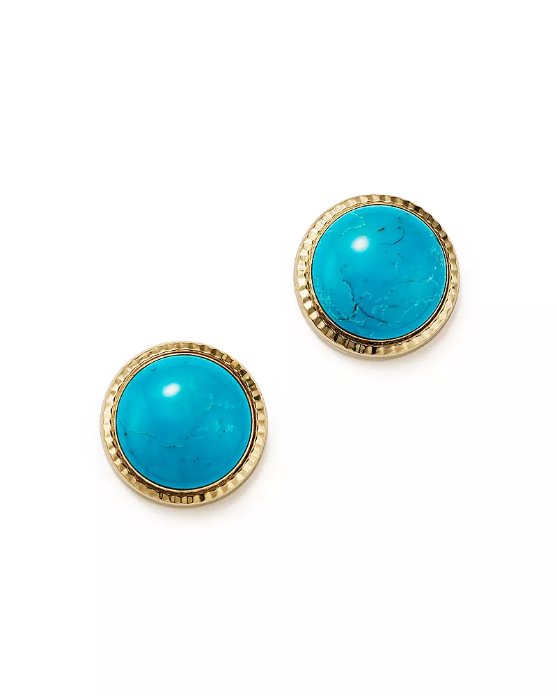 Turquoise Bezel Set Stud Earrings in 14K Yellow Gold