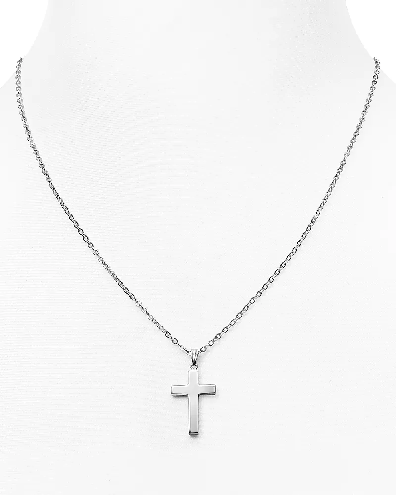 Sterling Silver Polish Cross Necklace, 16